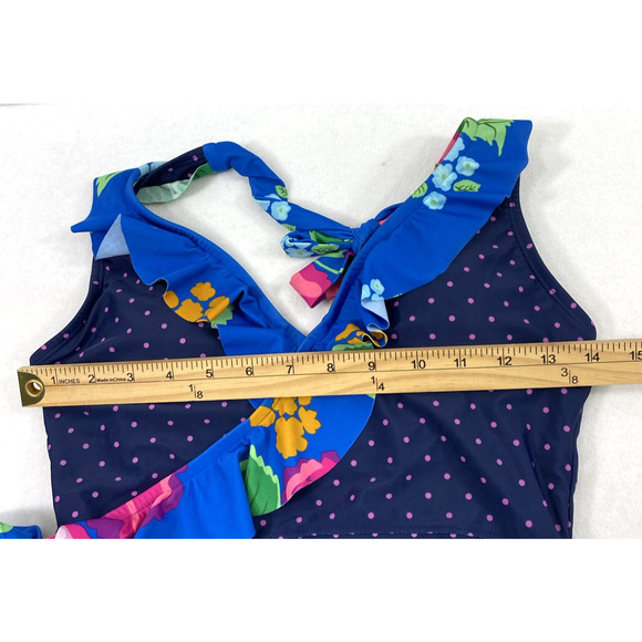 Matilda Jane Swimsuit Womens Medium Blue Polka Dot Floral Bathing Suit 1‎ Piece - Picture 7 of 9